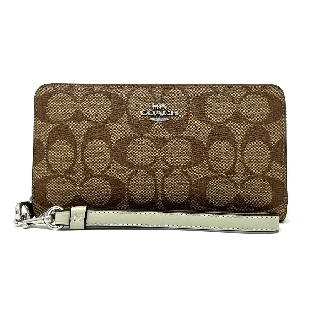 Coach Long Zip Around Wallet in Signature Canvas Khaki Light Sage C4452